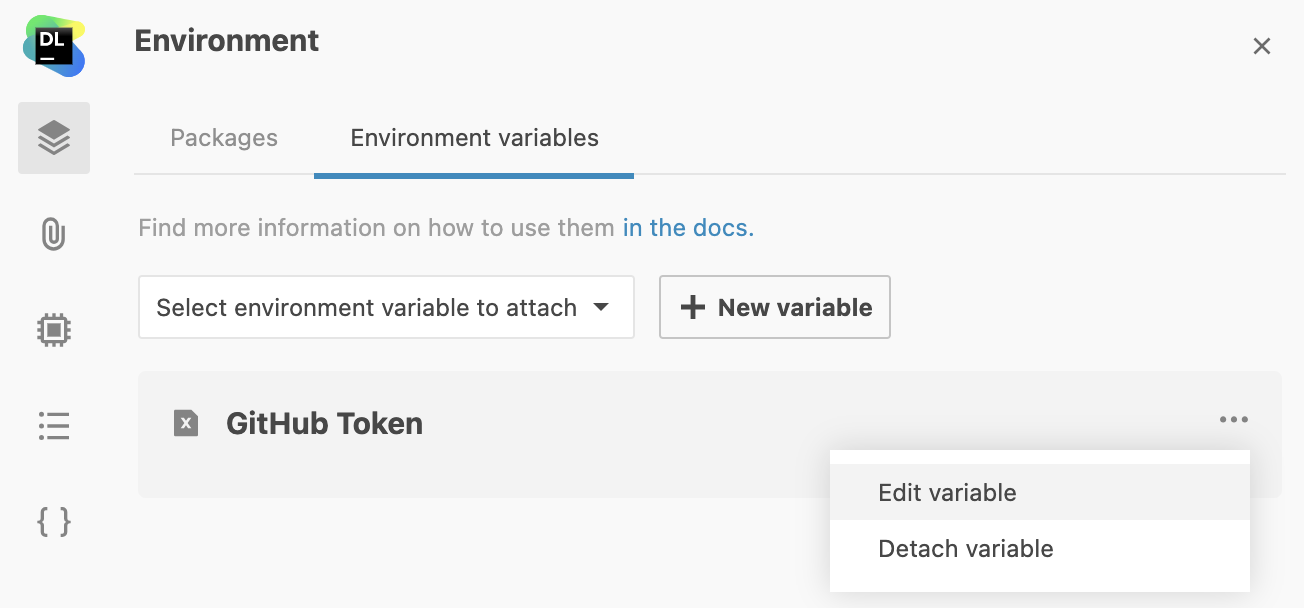 Environment variable menu