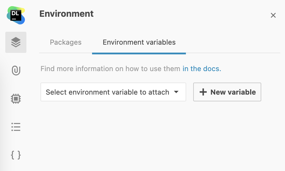 Environment variables tab