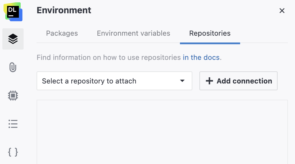 Repositories tab in notebook Environment tool