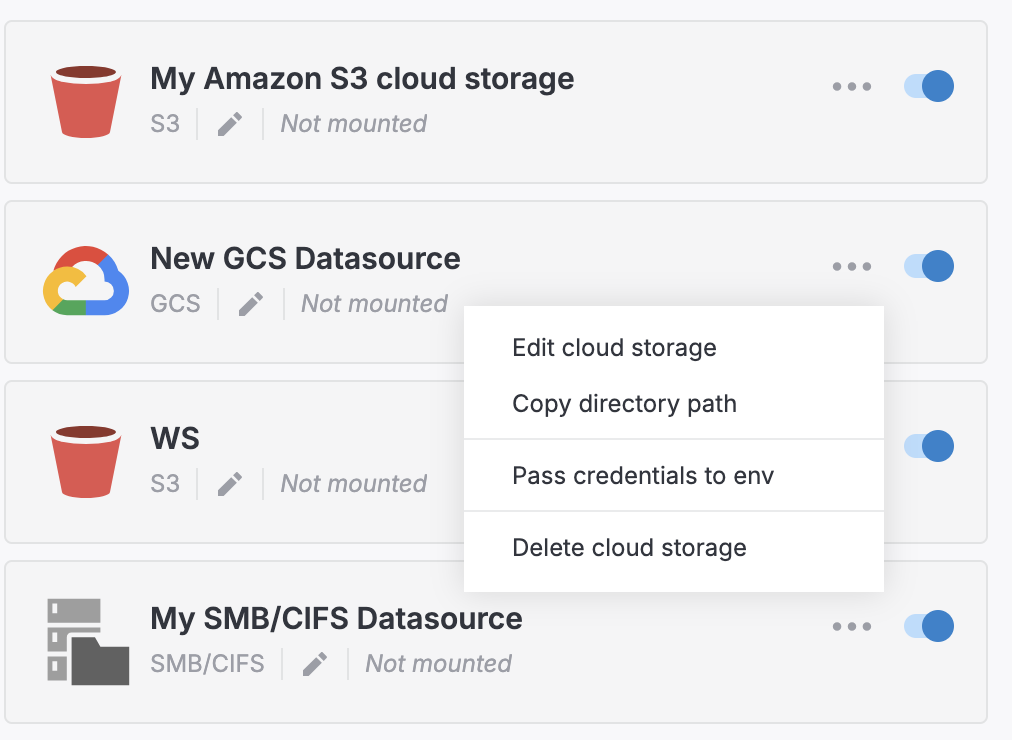 Manage cloud storage options