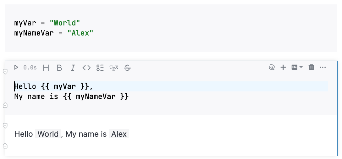 Embedding two variables in a Markdown cell