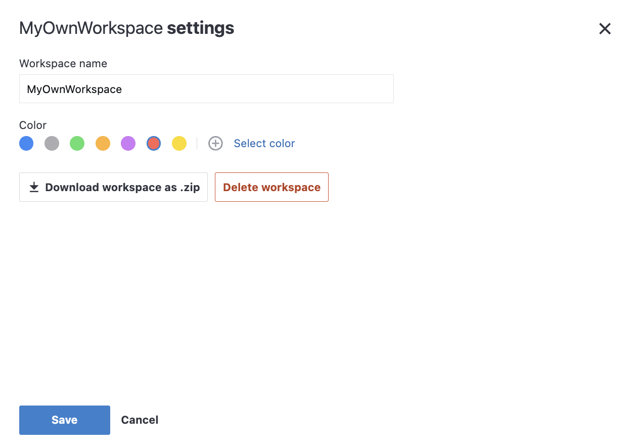 Workspace settings dialog