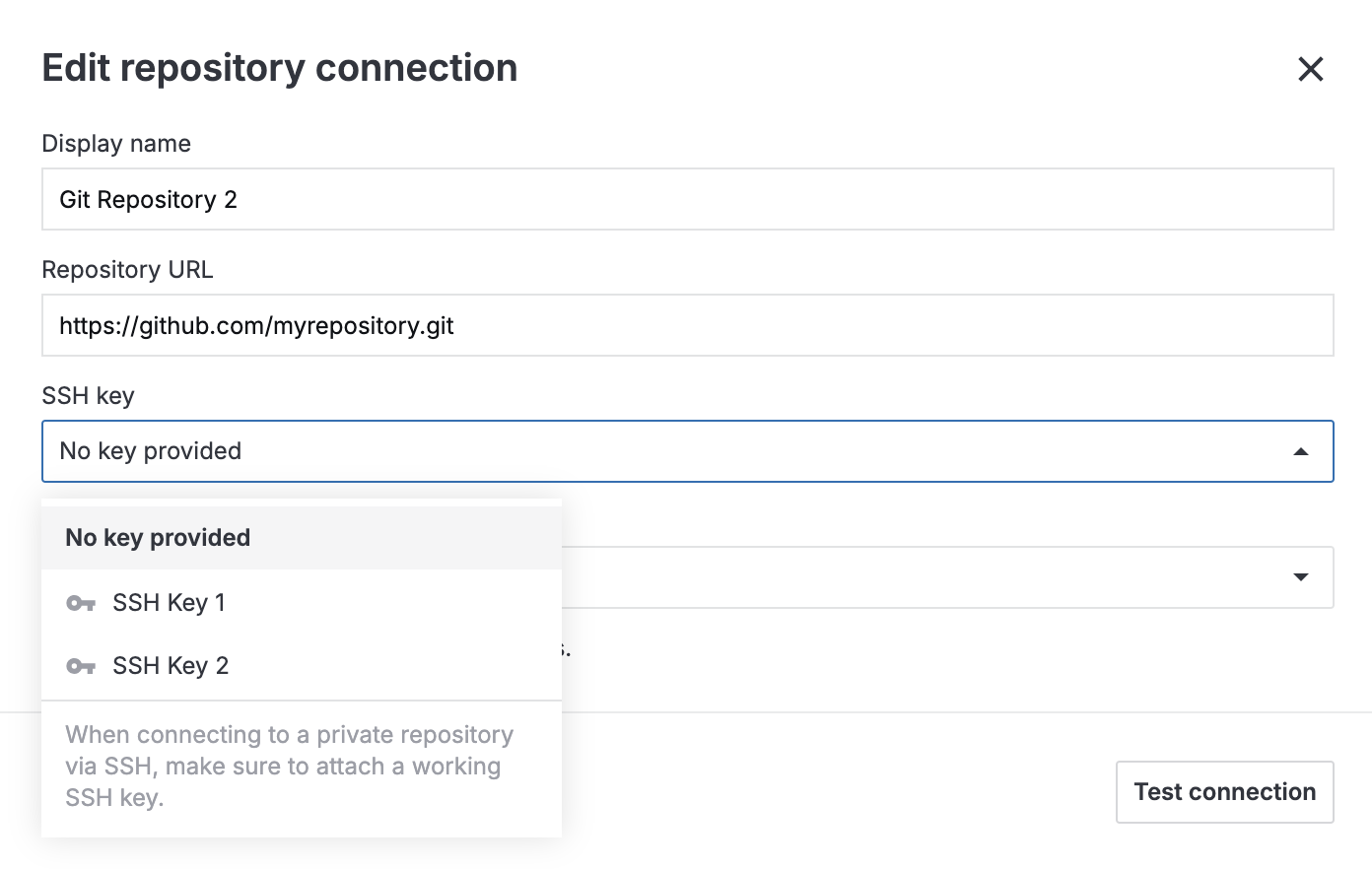 Editing repository connection