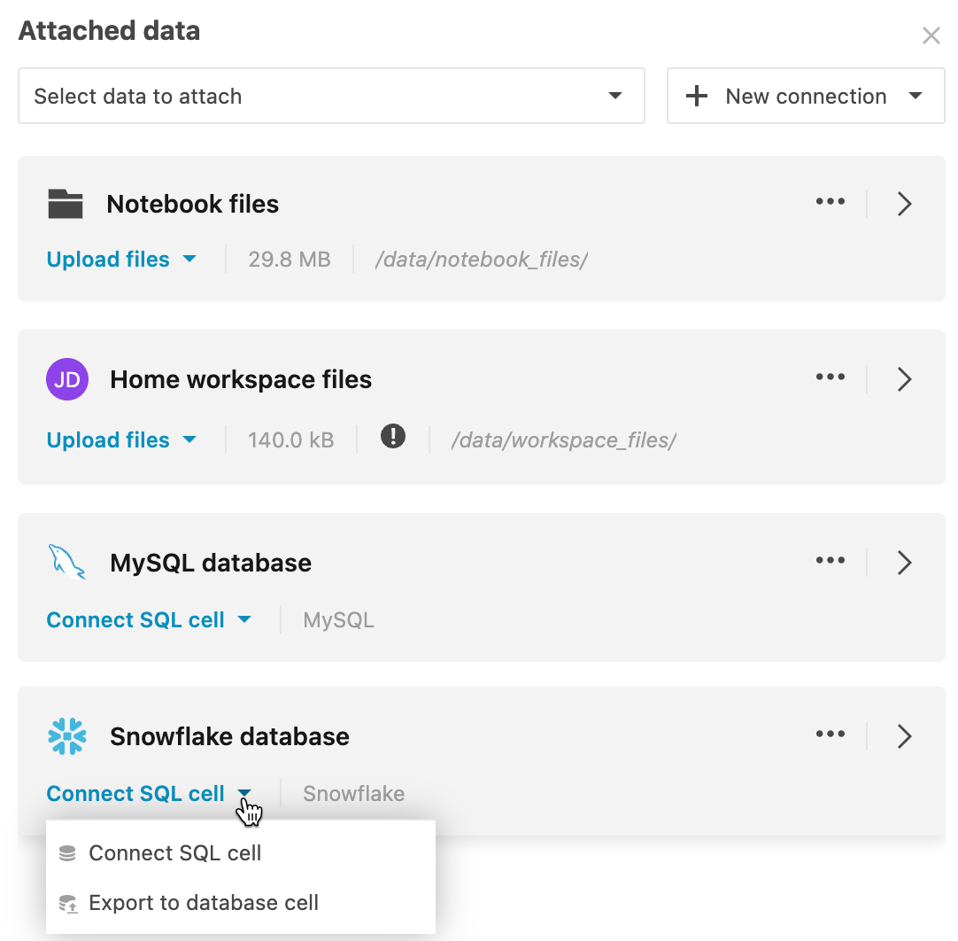 Selecting Export to database cell