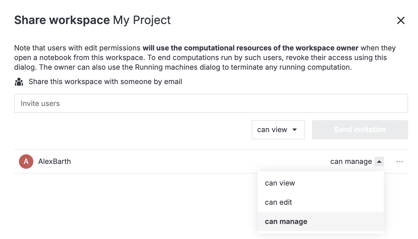 Share workspace dialog