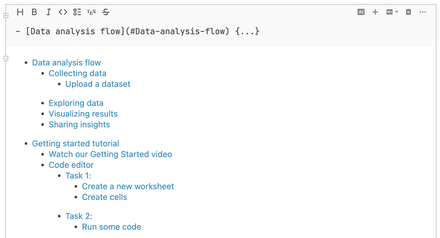 Generated table of contents in a markdown cell