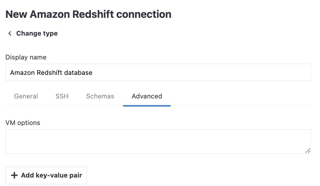 Advanced tab of database connection dialog