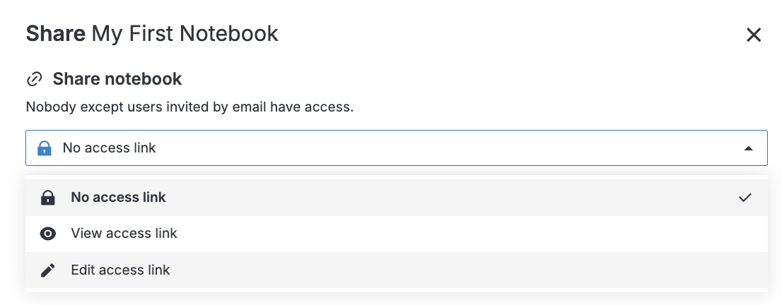 Selecting access type for a shared notebook