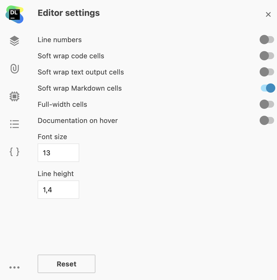 Editor settings view