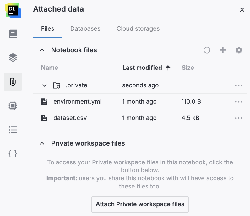 Attaching Private workspace files