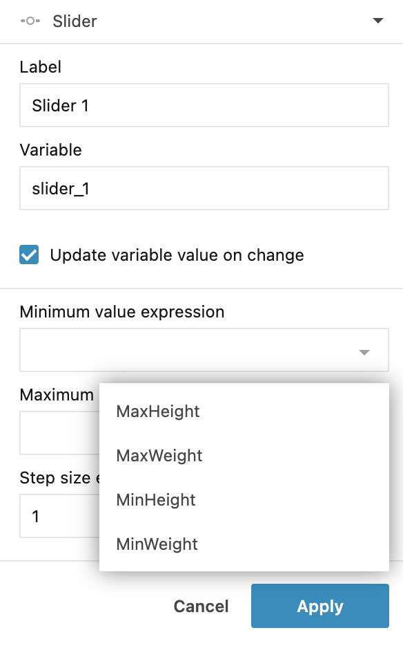 Slider control dialog