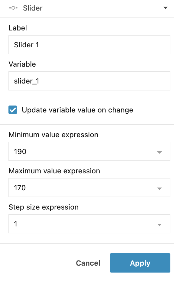 Slider control dialog