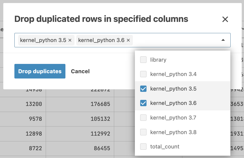 Specifying columns for dropping duplicates