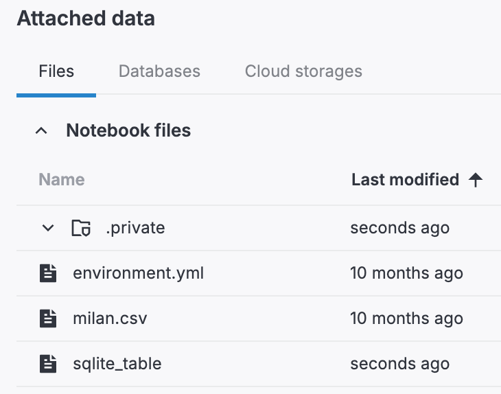 SQLite table added to notebook files