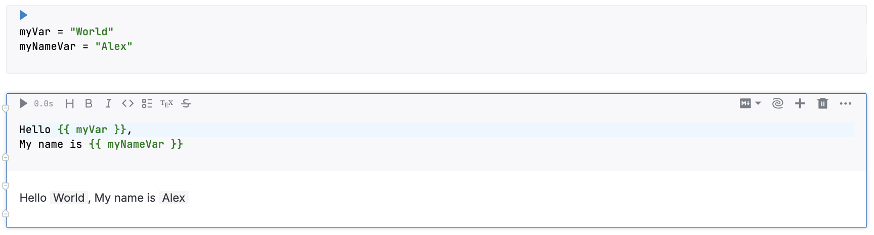 Embedding two variables in a Markdown cell