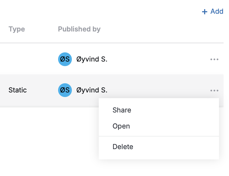 Report actions menu