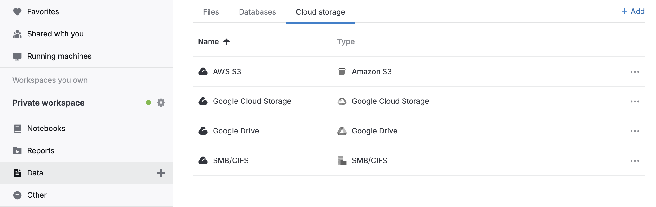Cloud storage tab