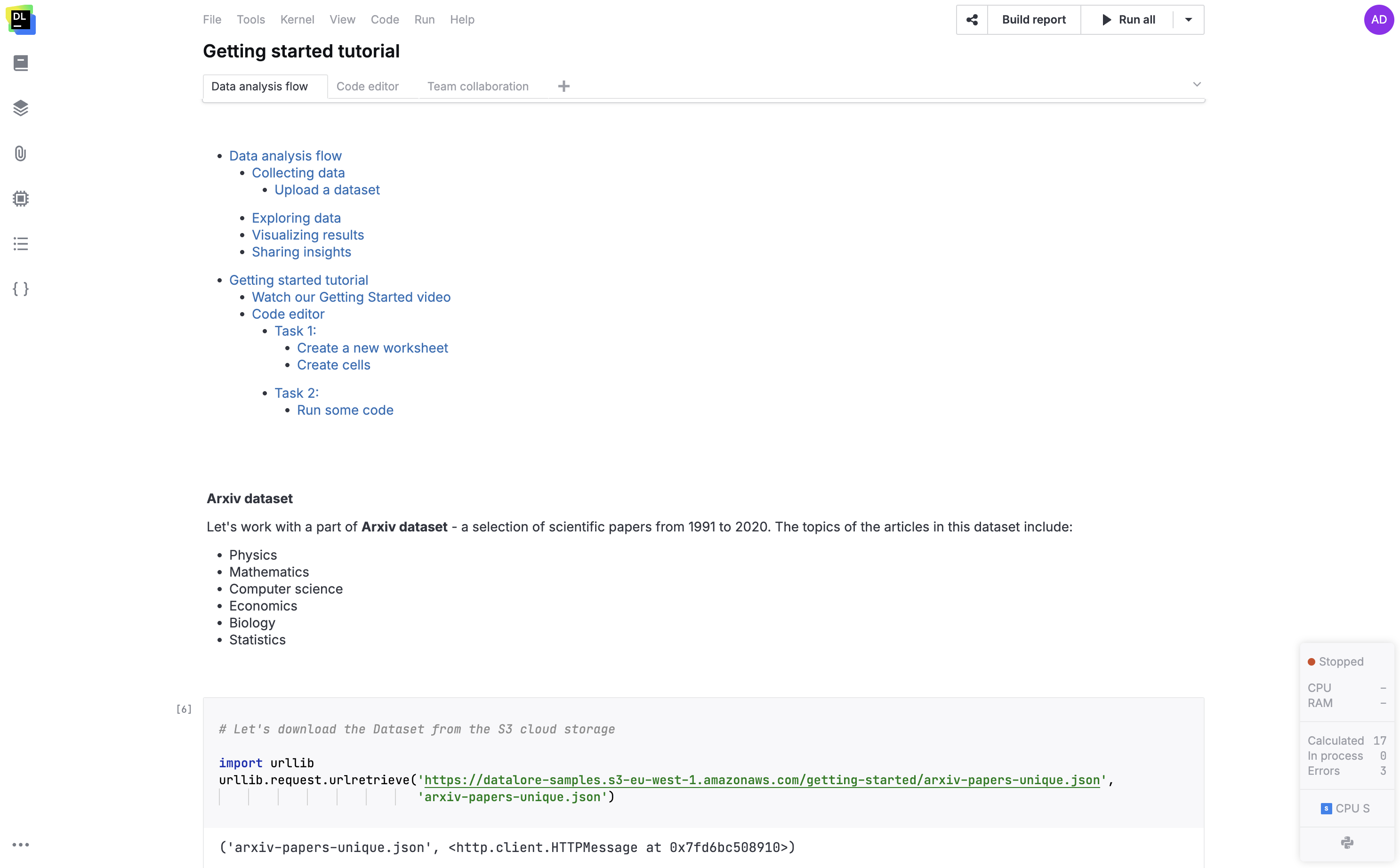 Learn editor basics | Datalore Documentation