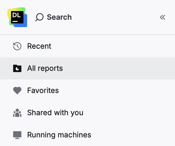 'All reports' section selected in the sidebar on the home page
