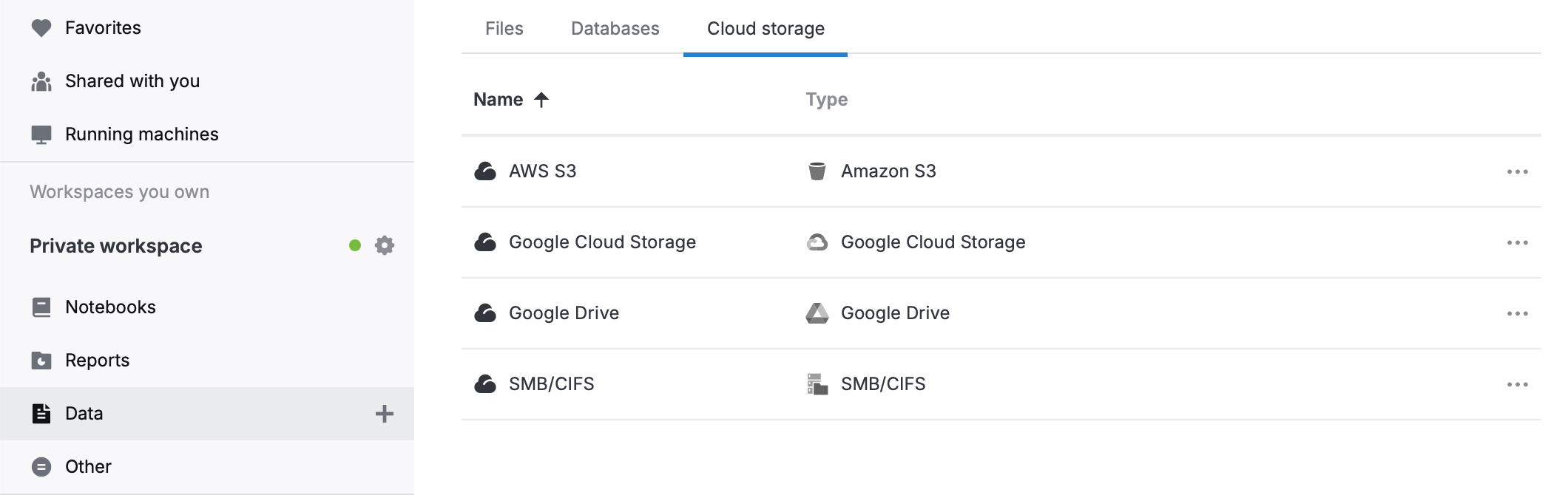 Cloud storage tab Cloud storage tab