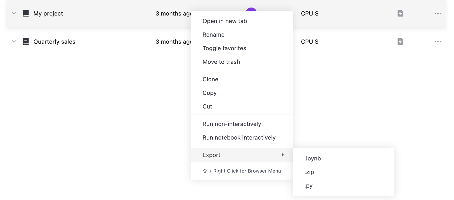 Exporting from Home page Exporting from Home page