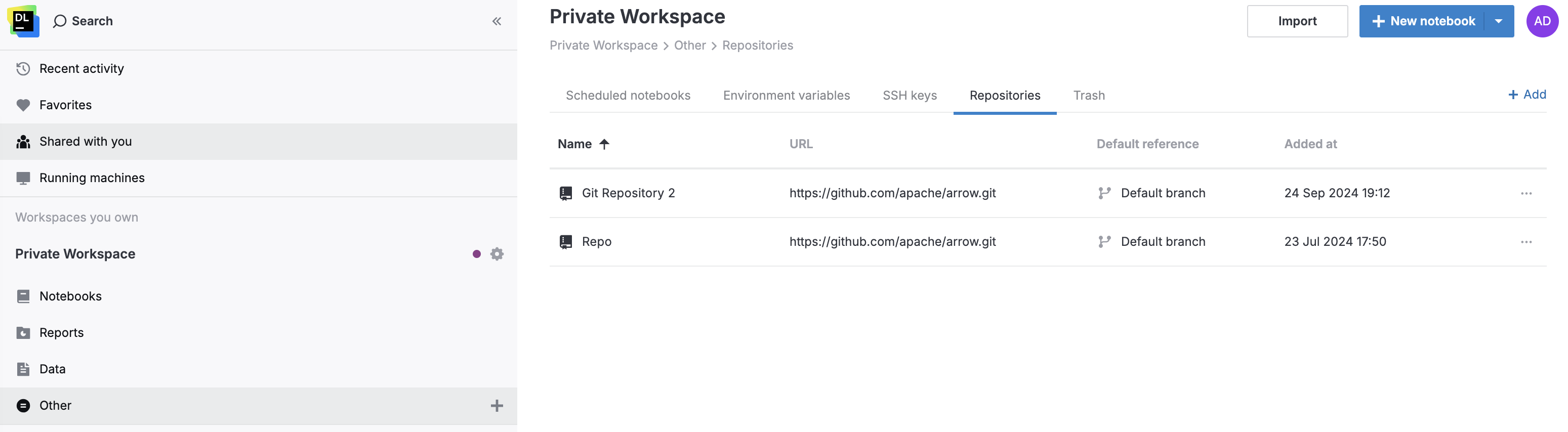 Repositories tab Repositories tab