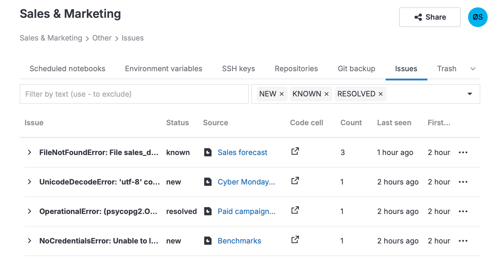 Issue center tab Issue center tab
