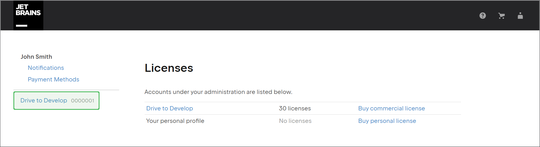 JetBrains Account with an organization JetBrains Account with an organization
