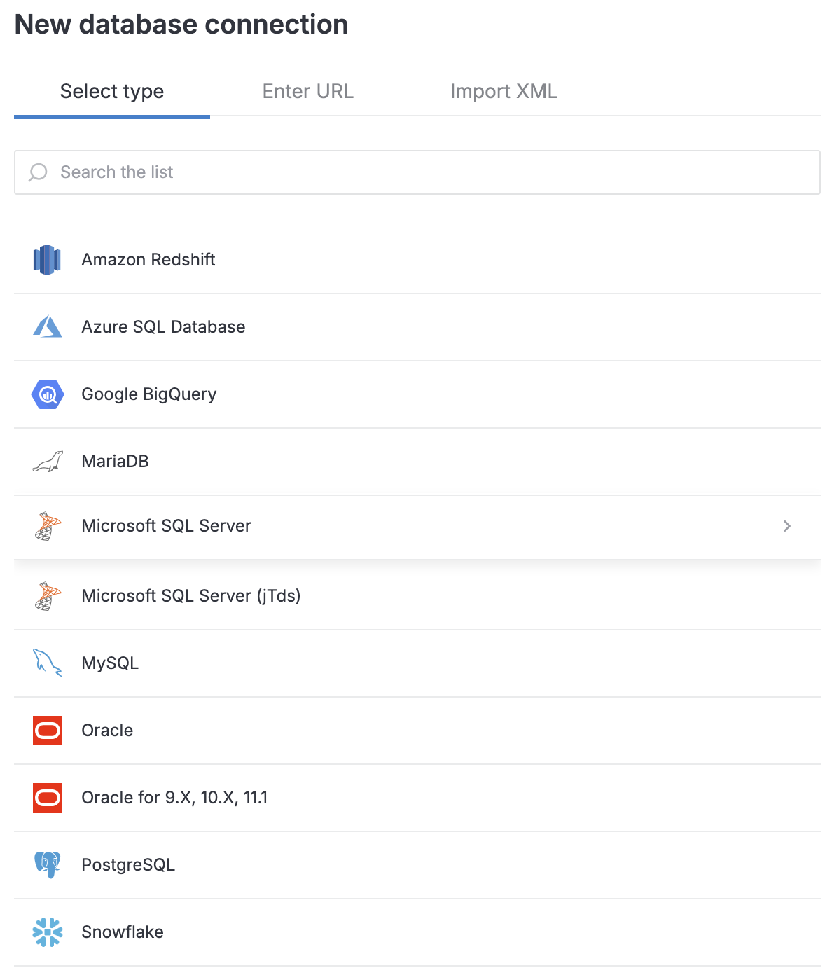 New database connection dialog New database connection dialog