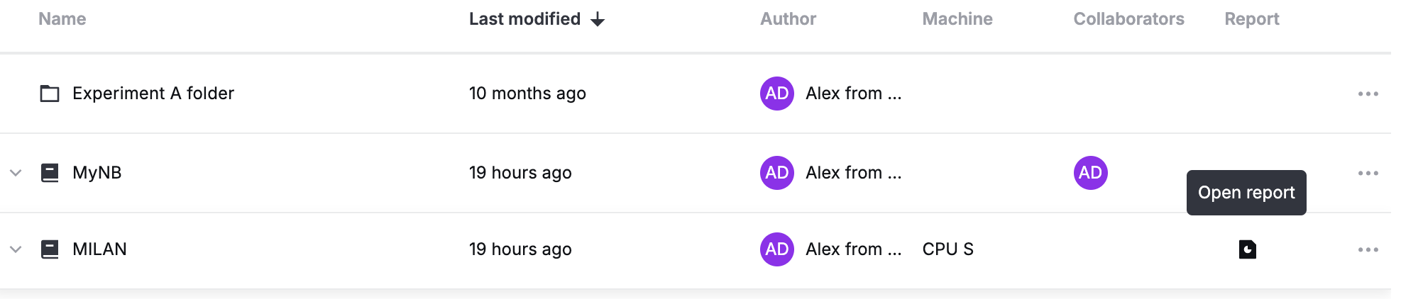 Opening report from Notebooks menu Opening report from Notebooks menu