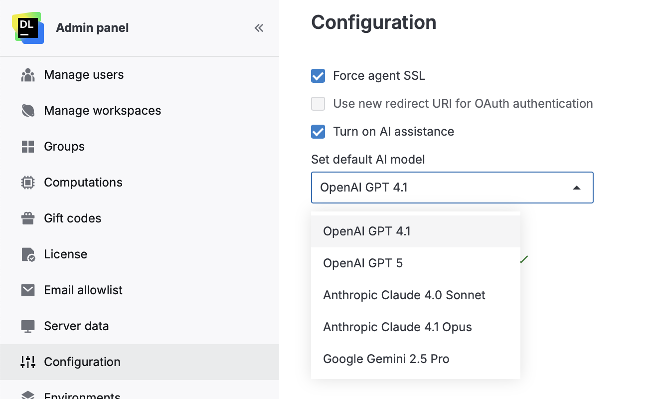 Select model dropdown in the Admin panel Select model dropdown in the Admin panel