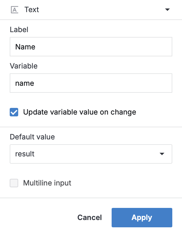 Text control dialog Text control dialog