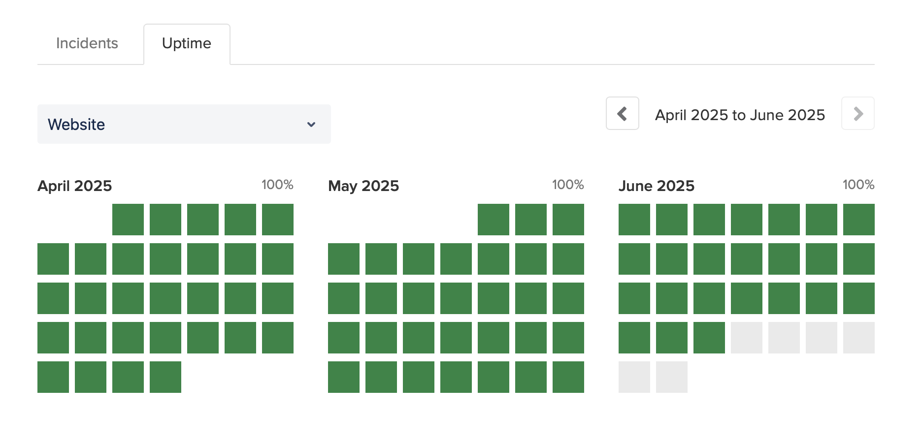Uptime view for Website Uptime view for Website