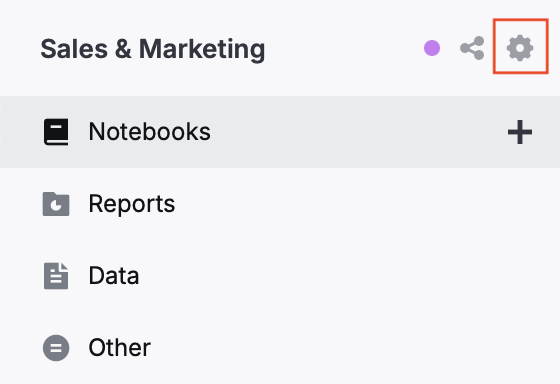 Workspace settings button in the sidebar Workspace settings button in the sidebar