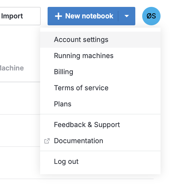 Opening Account settings from Home page