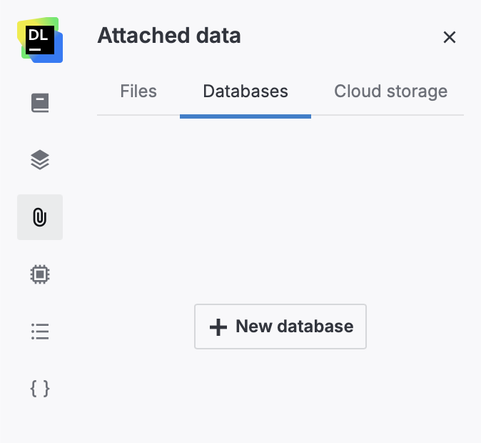 The Attached data section in a notebook with the Databases tab open