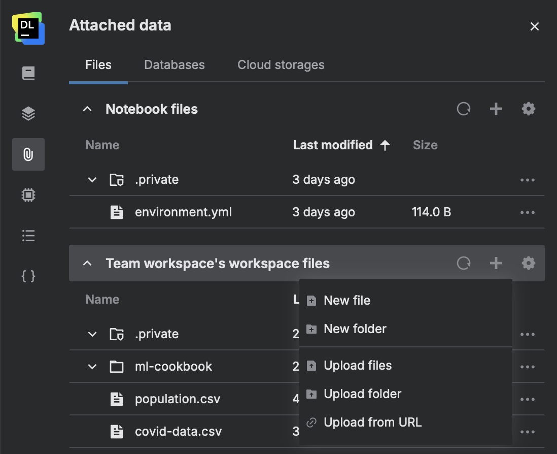 Add workspace files | Datalore Documentation