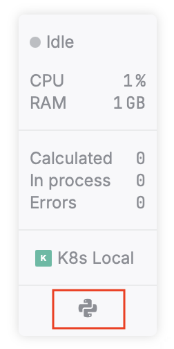 Status panel with the icon of the kernel language highlighted