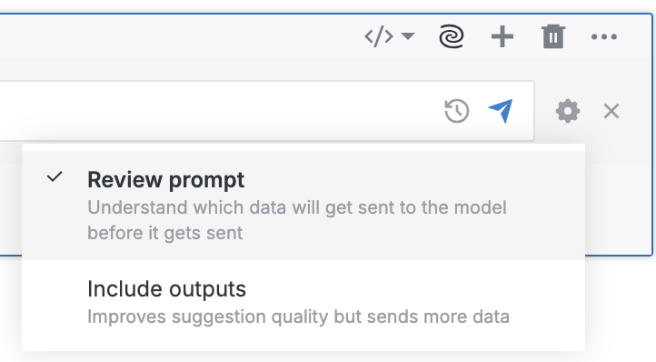 Selecting if the prompt is shown before submitting and whether cell outputs are included