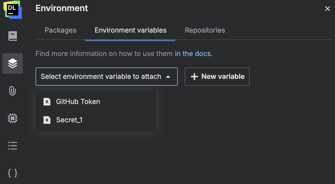 Manage environment variables in a notebook | Datalore Documentation