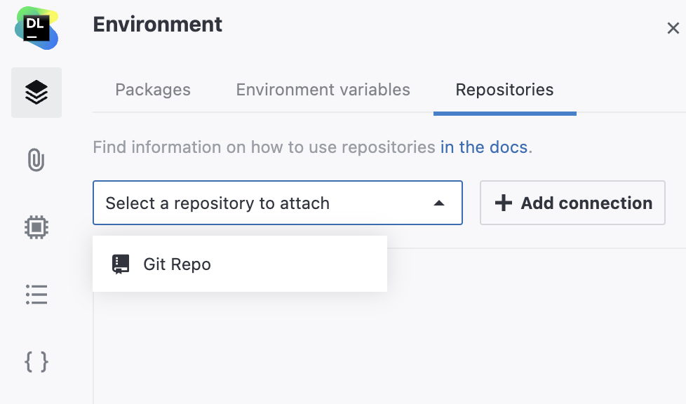 Selecting a Git repository to attach Selecting a Git repository to attach