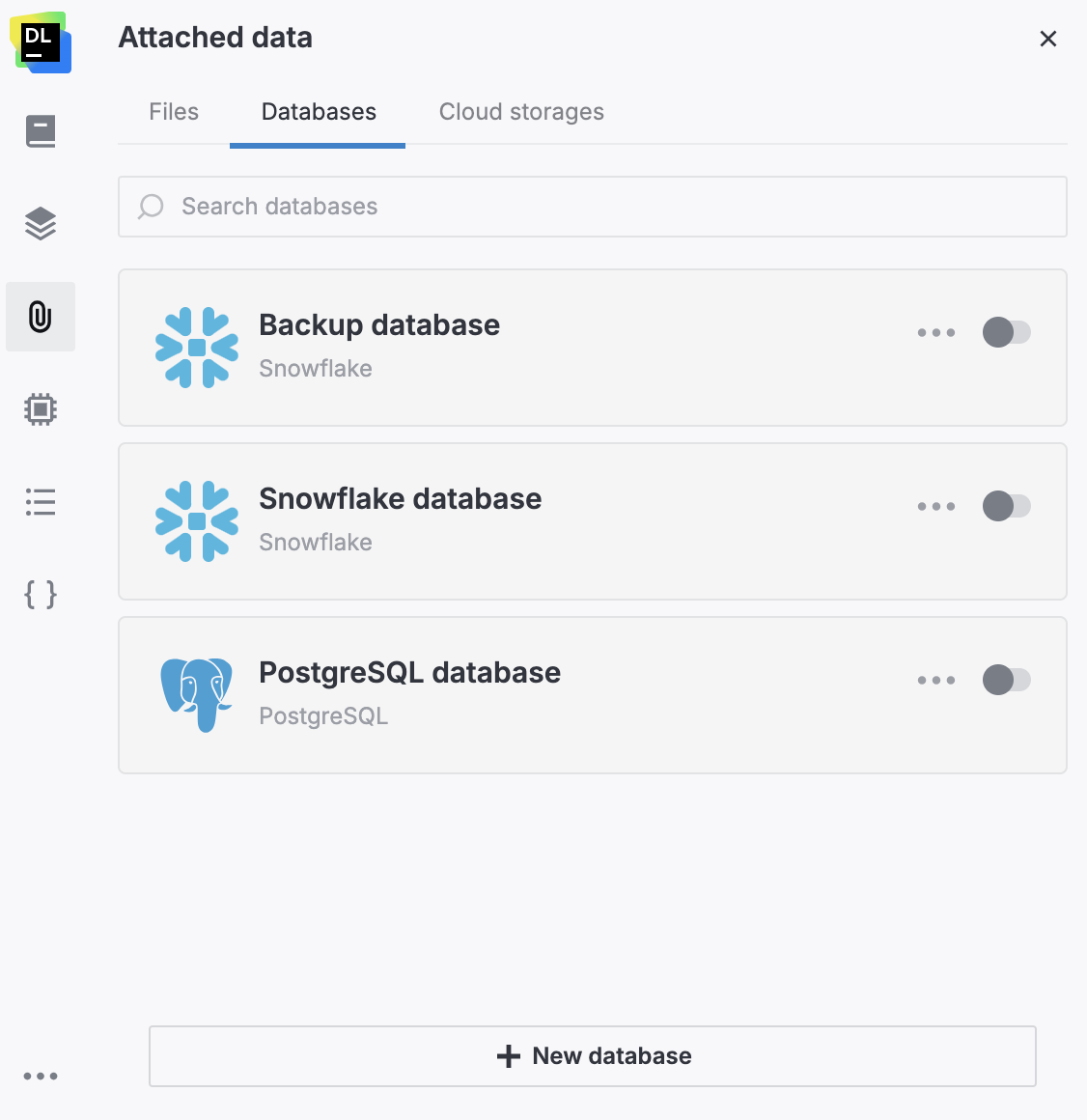 Databases tab Databases tab