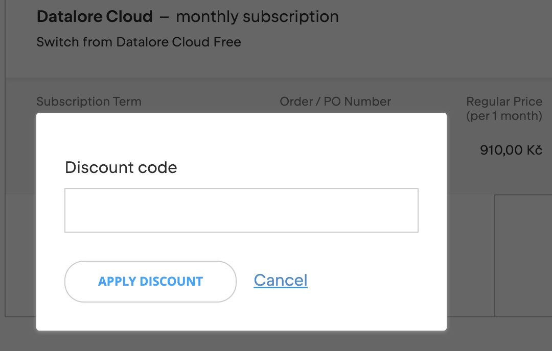 Discount code dialog Discount code dialog