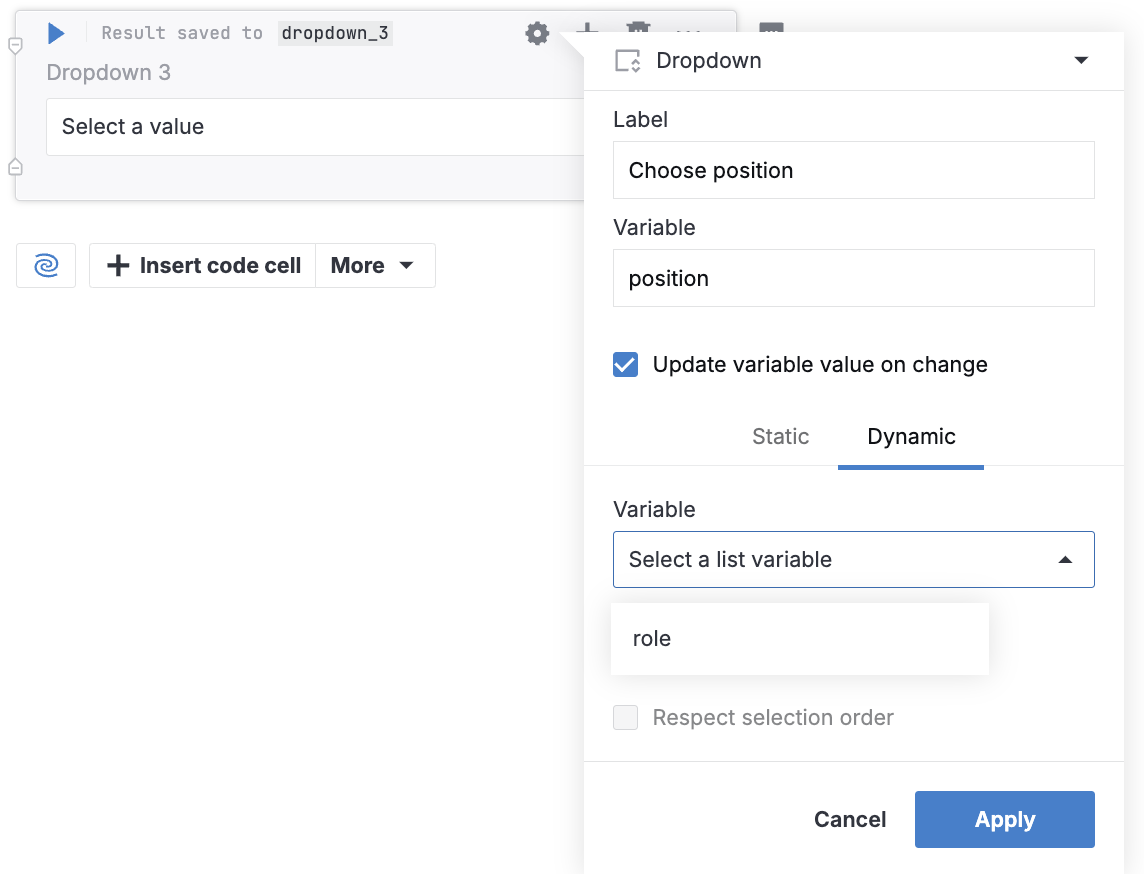 Dropdown control dialog Dropdown control dialog