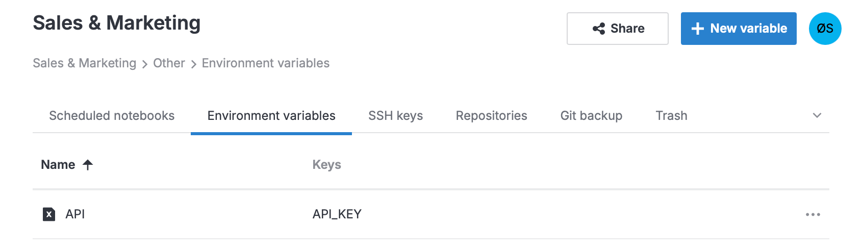 'Environment variables' tab 'Environment variables' tab