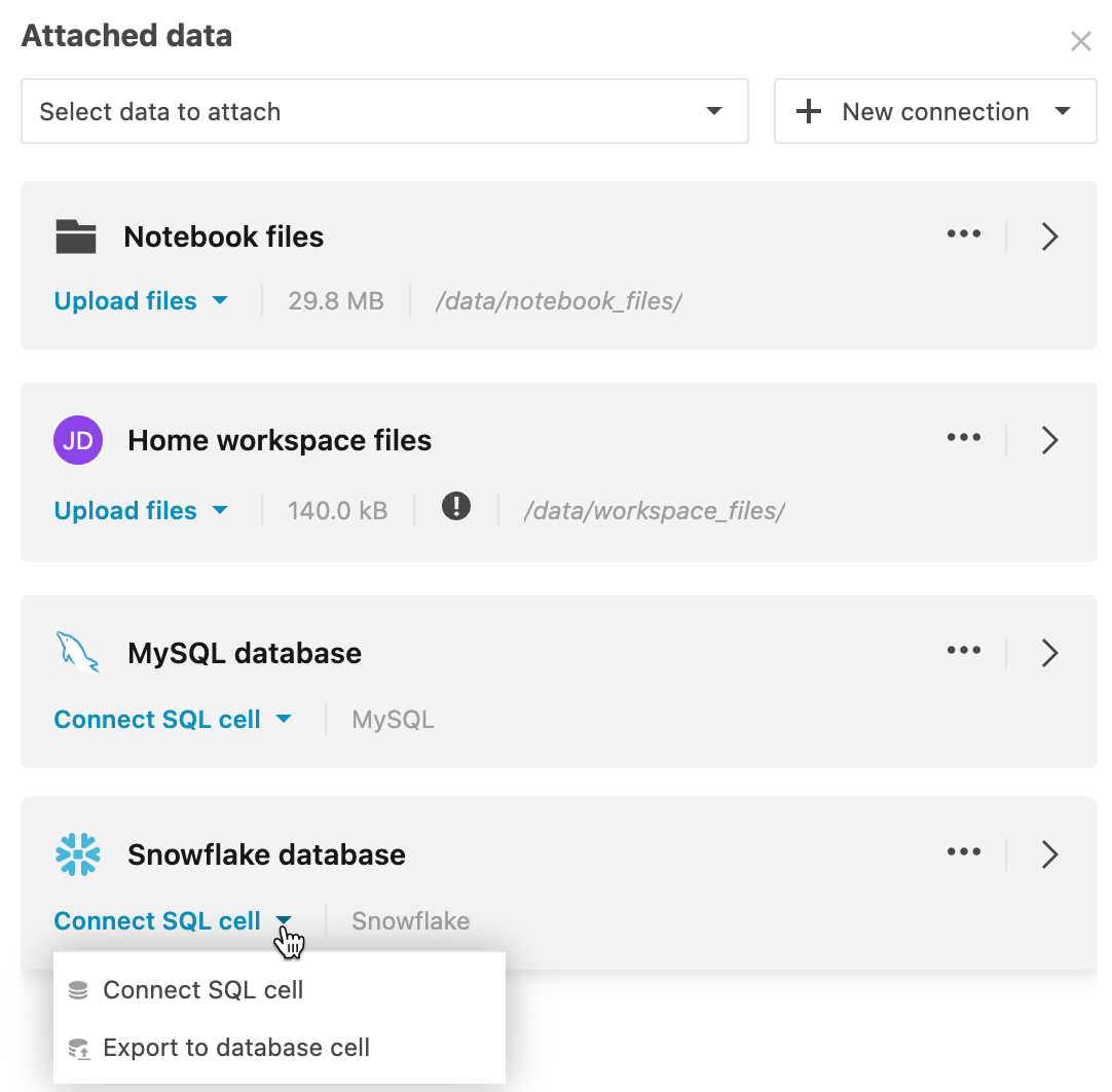 Selecting Export to database cell Selecting Export to database cell