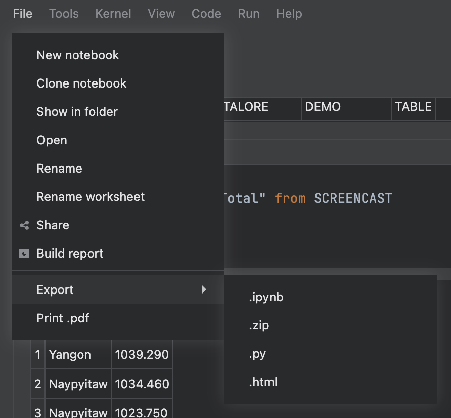 Export | Datalore Documentation