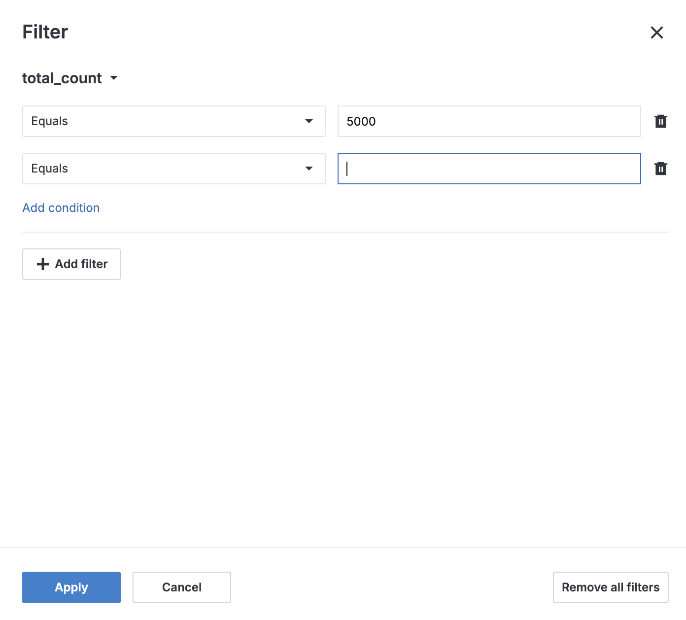 Filter dialog Filter dialog