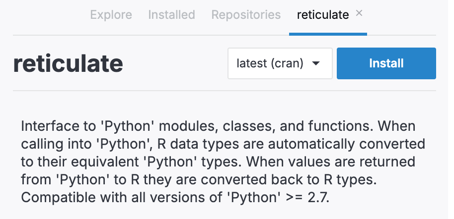 Installing Reticulate Installing Reticulate