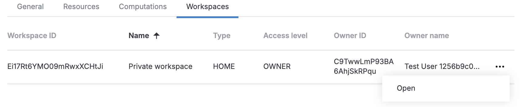 Opening a user’s workspace